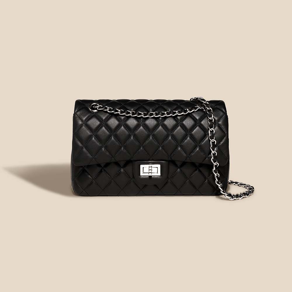 小众设计感菱格链条包女轻奢格纹小香风头层山羊皮单肩斜挎包现货