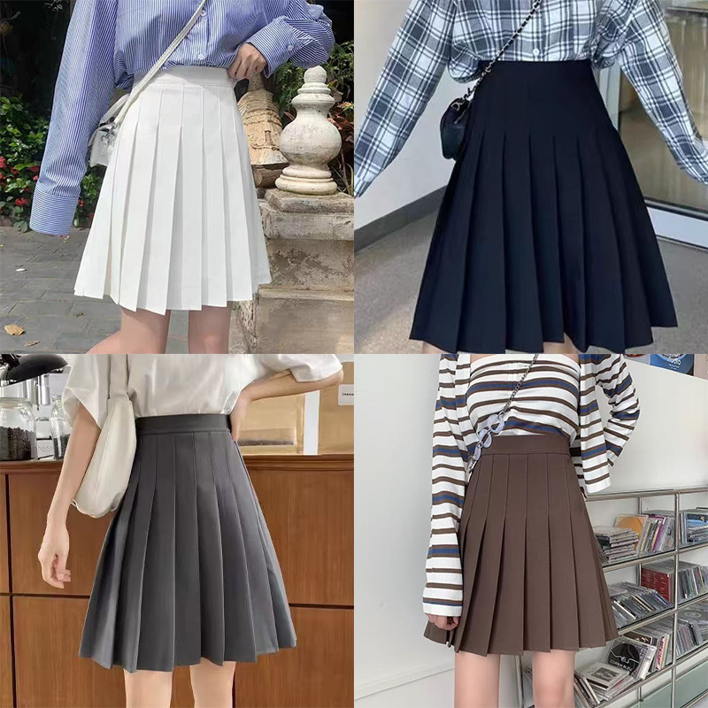 【4 Lengths】College Style Pleated Skirt for Middle and High School Students, Jk Skirt, Plus Size High-Waisted Mid-Length Skirt