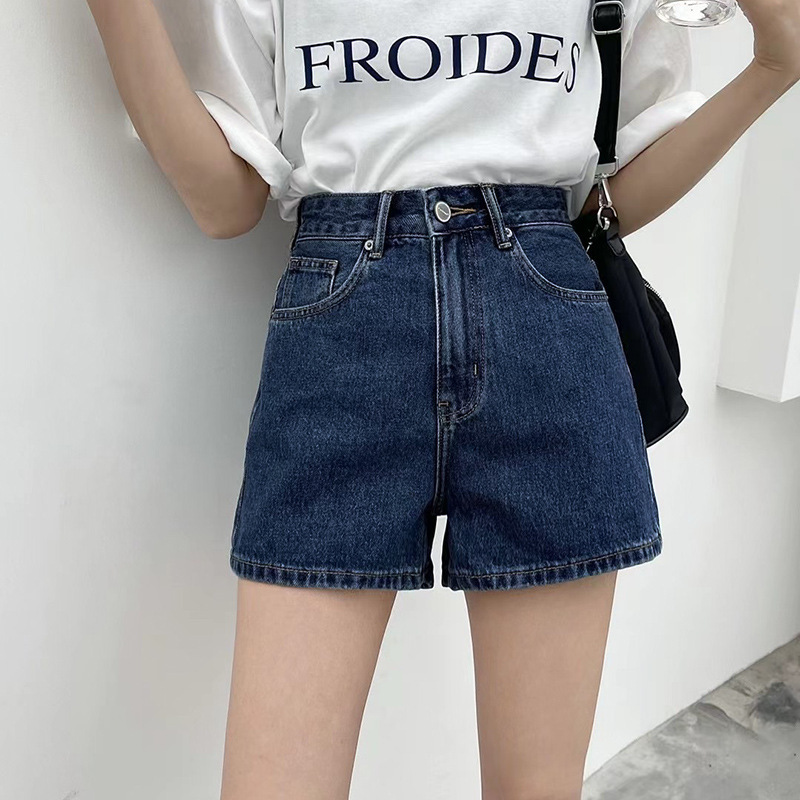 dark blue Denim Shorts Women's New Summer High Waist Loose High-end Slimming Short Wide-leg Pants A- shaped Pants