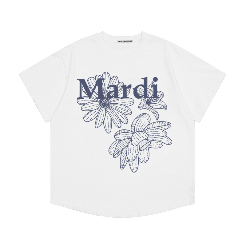 現物韓国潮牌Mardi半袖女性25夏新作デイジープリント丸襟純綿上着tシャツ代発