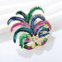 跨境新款欧美经典威尼斯面具胸针水钻珐琅滴油彩绘女服饰配饰别针