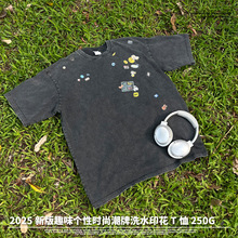 链潮男装丨宽松个性美式复古青少年卡通印花设计纯棉男女短袖t恤