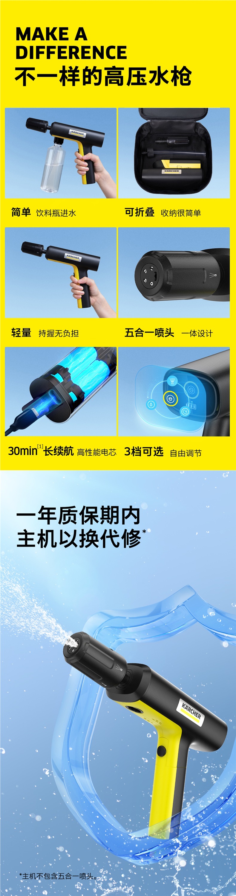 German Kach Portable Wireless Car Washing Machine 2025 New Powerful Supercharged Handheld Household Car Washing High-Pressure Water Gun