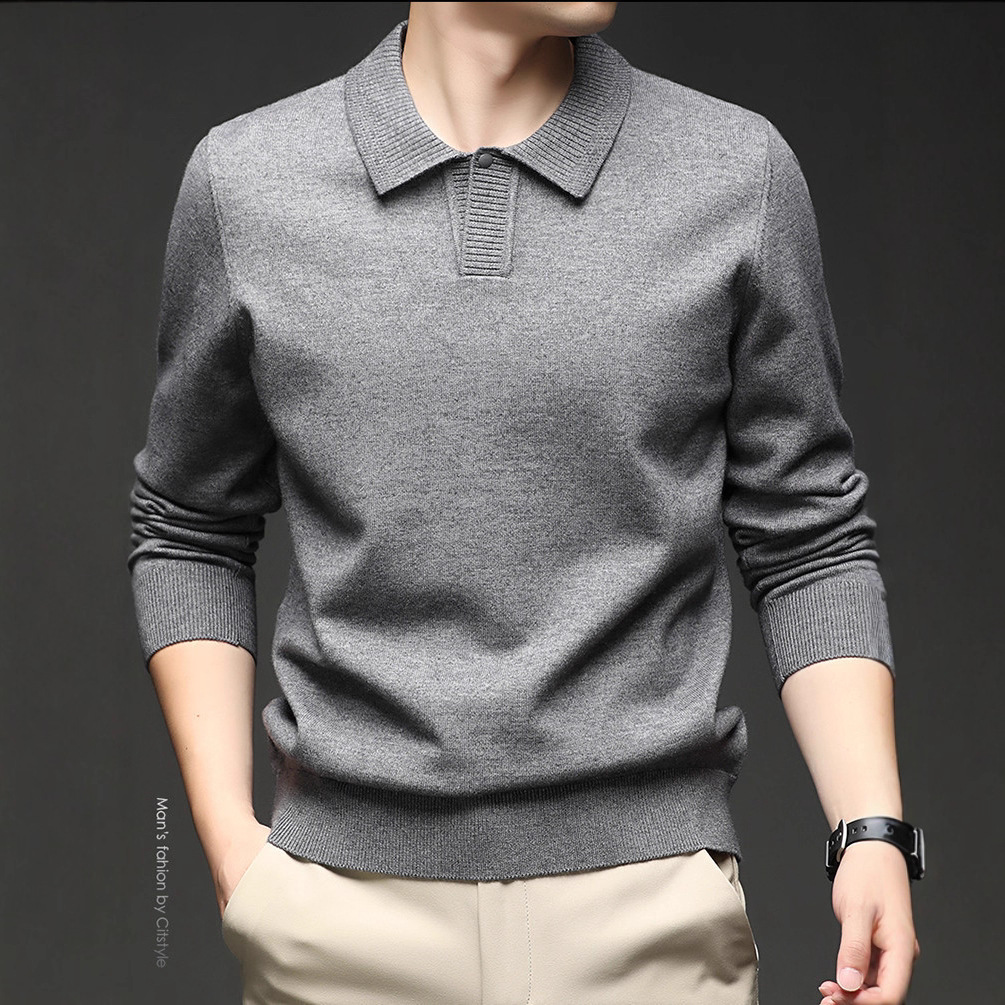 Hombres delgados comercio exterior de manga larga jersey de punto de mediana edad primavera y otoño nuevo suéter casual de cuello de tijeras