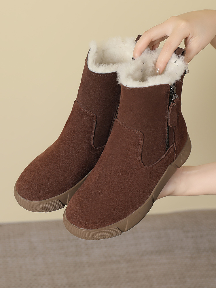 23冬季新款女磨砂皮厚底牛绒复古女雪地靴防滑羊毛里加厚保暖大码