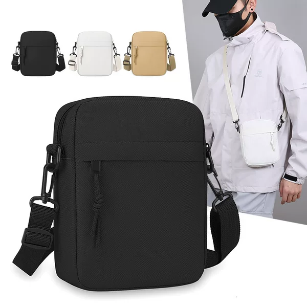 Simple Men's Bag, Solid Color Canvas Shoulder Bag, Mini Square Bag, Casual Business Crossbody Bag, Lightweight Coin and Phone Bag