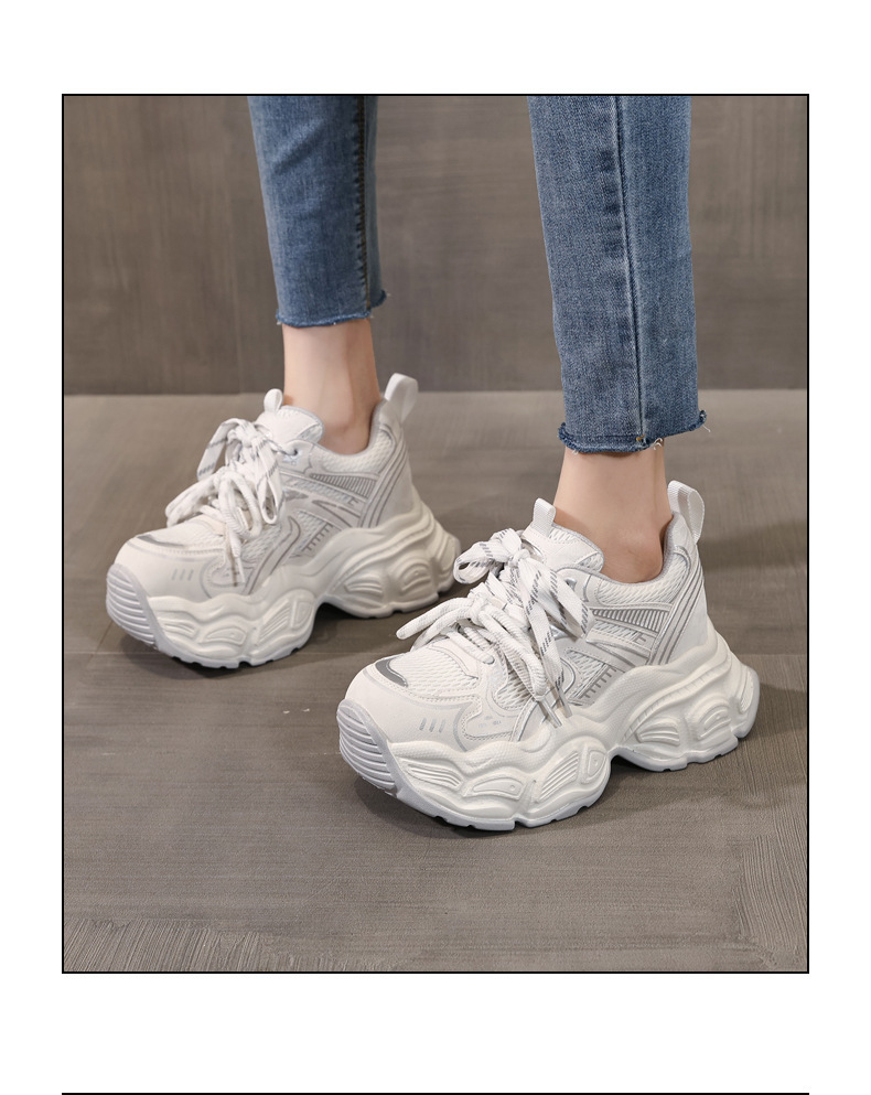 Giày sneaker nữ đế dày tăng chiều cao 9,5 cm lưới thoáng khí phong cách daddy — màu tím chi tiết 16