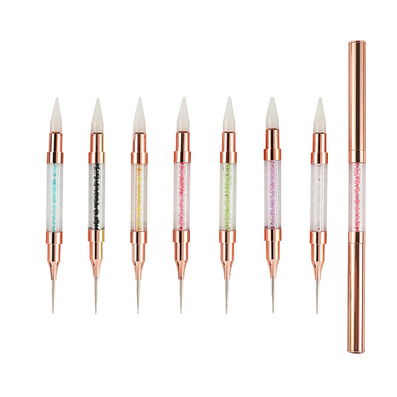 Nail art rose gold diamond pen holder double point drill crayon nail wax pen with cap dual-purpose pen white head colored diamond
