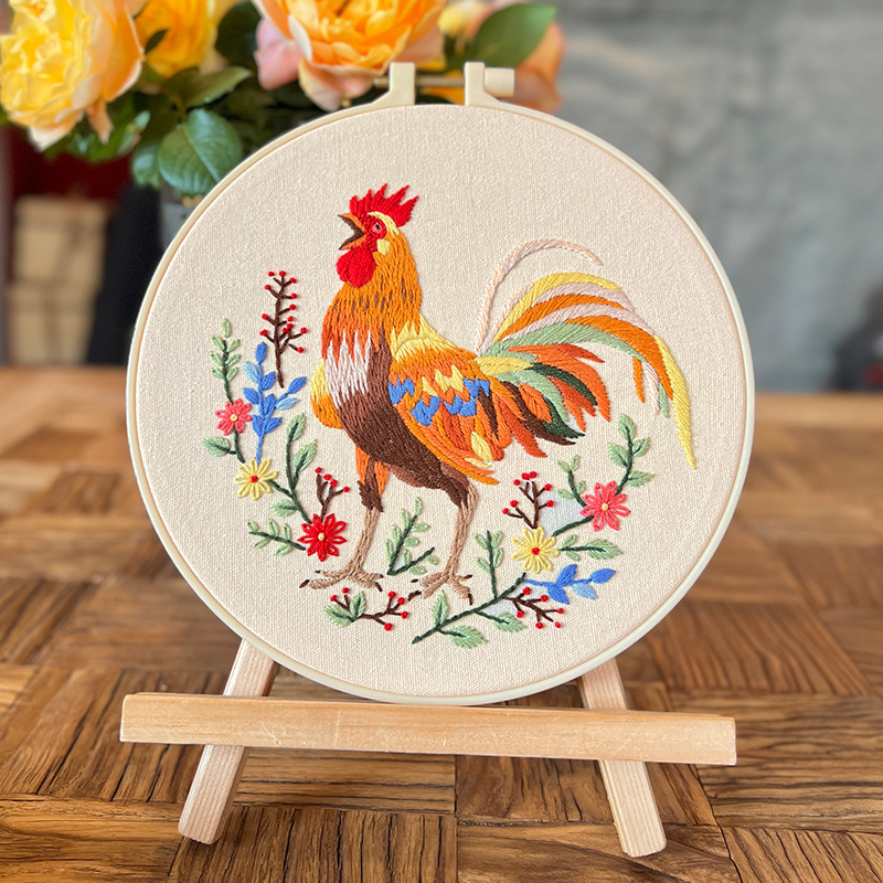 Pintura colgante de gran gallo Lu bordado hecho a mano conjunto de bordado de flores y plantas de estilo europeo paquete de material de bricolaje bordado pintura de punto de cruz para principiantes