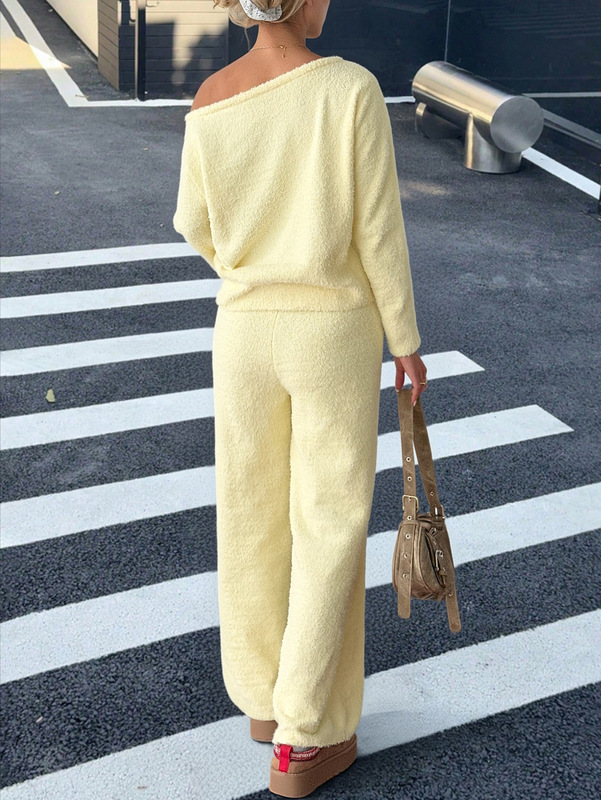 迪芸跨境欧美休闲运动长袖毛衣长裤套装女装2025秋冬亚马逊独立站|undefined
