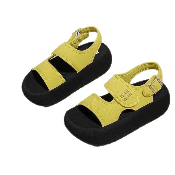 Sandalias de velcro francés para mujeres 2026 verano nuevo estilo de tela de alta calidad hueco transpirable zapatos de playa casuales