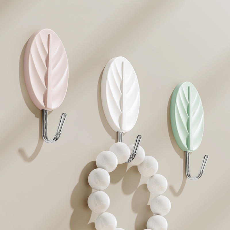 Non-cat simple plastic leaf sticky hook strong punch-free door clothes hook kitchen bathroom wall hanging creative hook