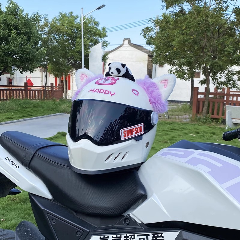 Cute Purple Thick Fleece Heart Cat Ear Motorcycle Electric Vehicle Helmet Decor