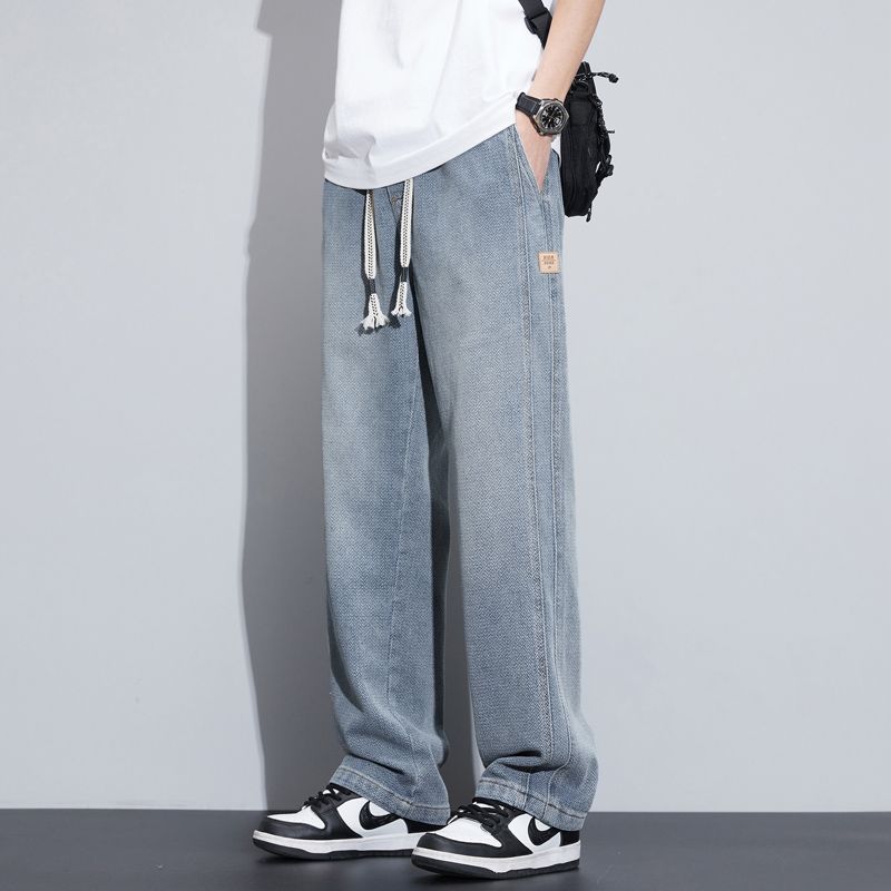 Jeans estrelado para hombre verano delgado 2025 nuevo estilo de moda primavera y otoño americano casual pantalones rectos sueltos