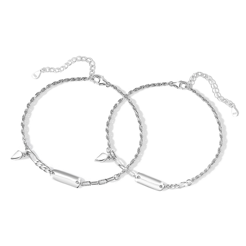 Pulsera magnética de plata pura S925 con forma de corazón para parejas, diseño de nicho, cadena ligera de lujo, estilo ins, colgante cuadrado, joyería