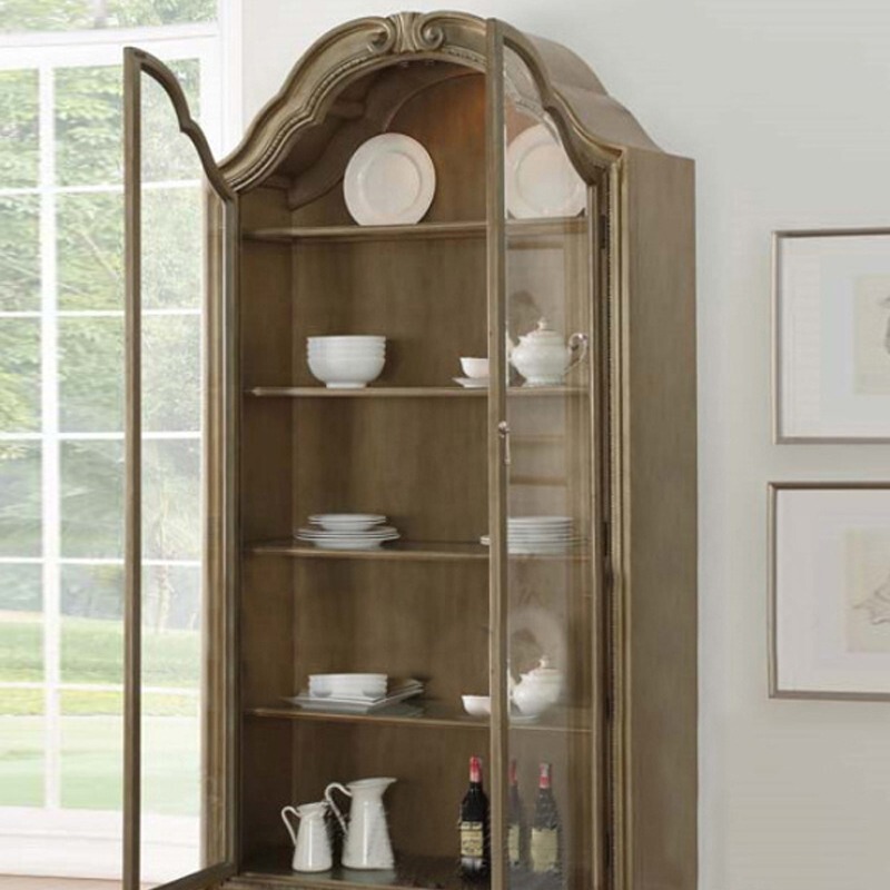 American art building Renaissance arch wine cabinet French solid wood vintage distressed semicircle glass door sideboard cabinet high-end