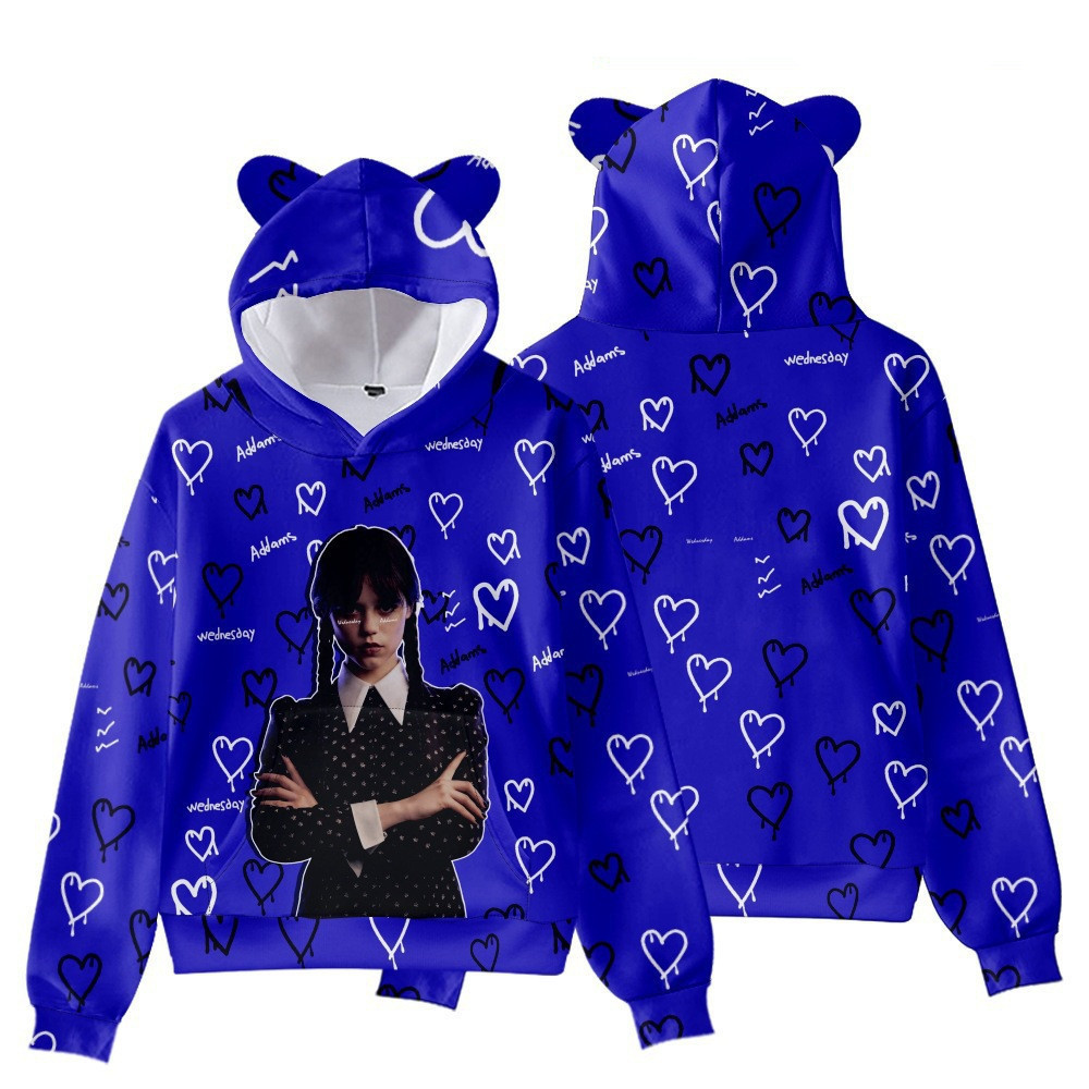 Nuevo estilo explosivo transfronterizo Adams familia estampado 3D orejas de gato con capucha para hombres y mujeres suéter con el mismo estilo