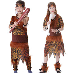Children's Wild Man Costume Program Clothes Dance Party for Boys and Girls Indian Native American Clothing Children's Wild Man Stage Performance Costume