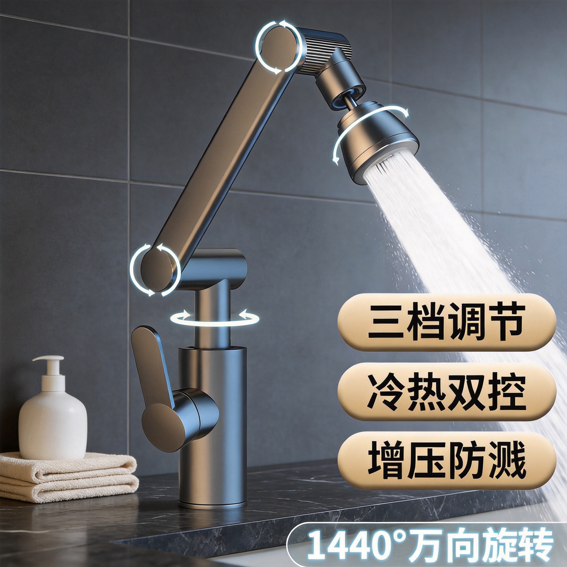 New model washbasin hot and cold water faucet, washbasin bathroom universal mechanical arm, bathroom countertop washbasin faucet