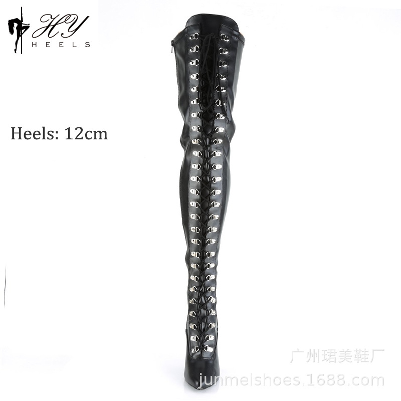 Boot nữ ống dài qua đầu gối gót nhọn 12 cm, form ống thon co giãn — Màu đen