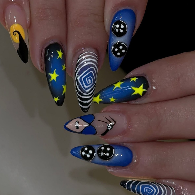 24 Pieces of Changjiang Pointed Style Press-On Nails, Star Witch Pumpkin Head Halloween Series Nail Tips, in Stock for Wholesale