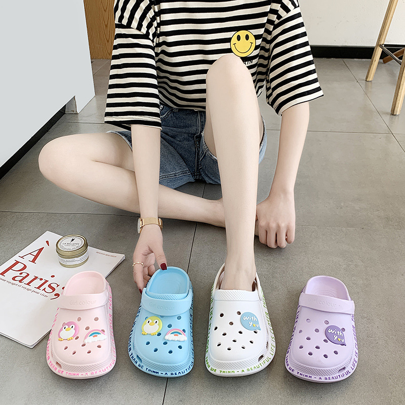 Zapatos con agujeros para mujer Xia ins marea suela gruesa Baotou zapatos de enfermera antideslizantes zapatos de oficina transpirables de moda sandalias y zapatillas para mujer