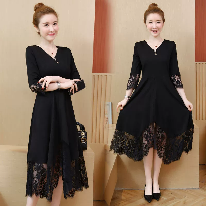 Большой размер 200 фунтов женщины новый весенний и осенний толстый мм принцесса кружева фея юбка покрывает живот худое платье женщины