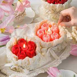 批发母亲节浪漫花束蜡烛礼盒伴手礼手工香薰郁金香玫瑰花朵蜡烛