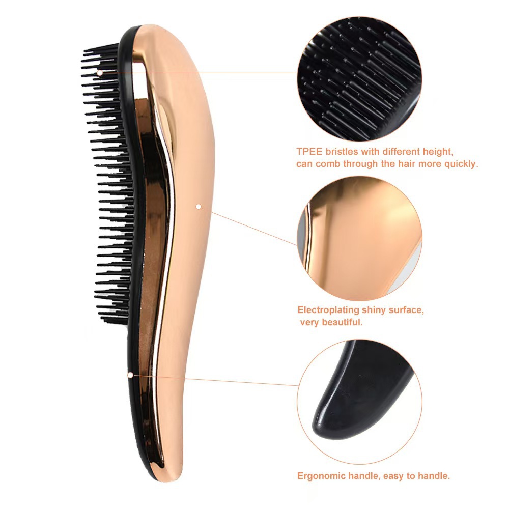 Comercio exterior galvanizado noblese peine TPEE material masaje enredado peludo casero seco húmedo doble uso peine de peluquería portátil