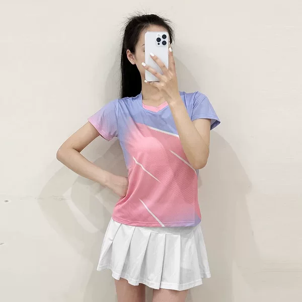 Badminton Clothing, Sportswear Suit, Women's Short-Sleeved Quick-Drying Breathable Jersey, Tennis Uniform, Training Team Uniform