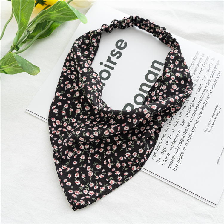 2024 foulard elastico floreale da donna foulard sottile in tessuto floreale europeo e americano accessori per capelli triangolari_voghion.com