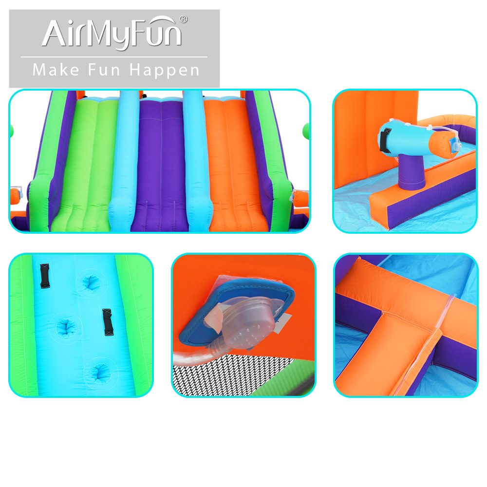 AMF | Castillo de chorro de agua para el hogar, tobogán inflable para niños, tobogán de chorro de agua, cama de salto inflable, hogar pequeño