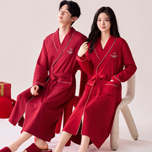 100%棉情侣睡袍春秋纯棉红色结婚长袖浴袍男女新婚本命年家居服