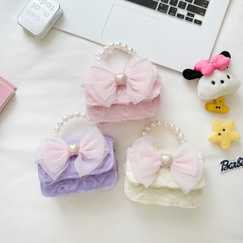 Hermosa mochila de niña pequeña moda de moda mochila portátil, princesa dama mochila de perlas, mochila de hombro