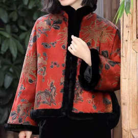 2025秋冬新款新中式国风复古中年妈妈盘扣棉服外套短款加厚上衣女