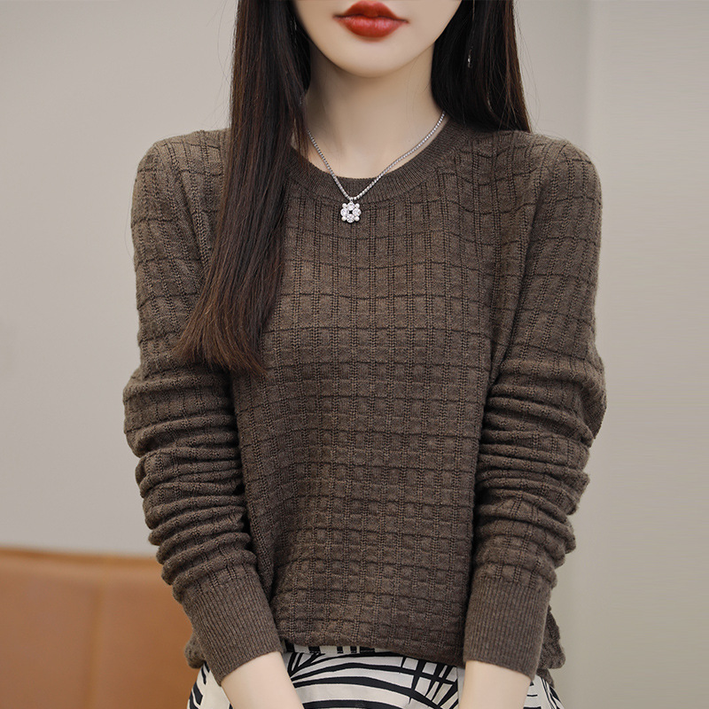 Korean Style Solid Color Simple Pullover Wool Sweater Early Autumn Loose Slim All-match Temperament Long-sleeved Sweater Knitted Sweater Top