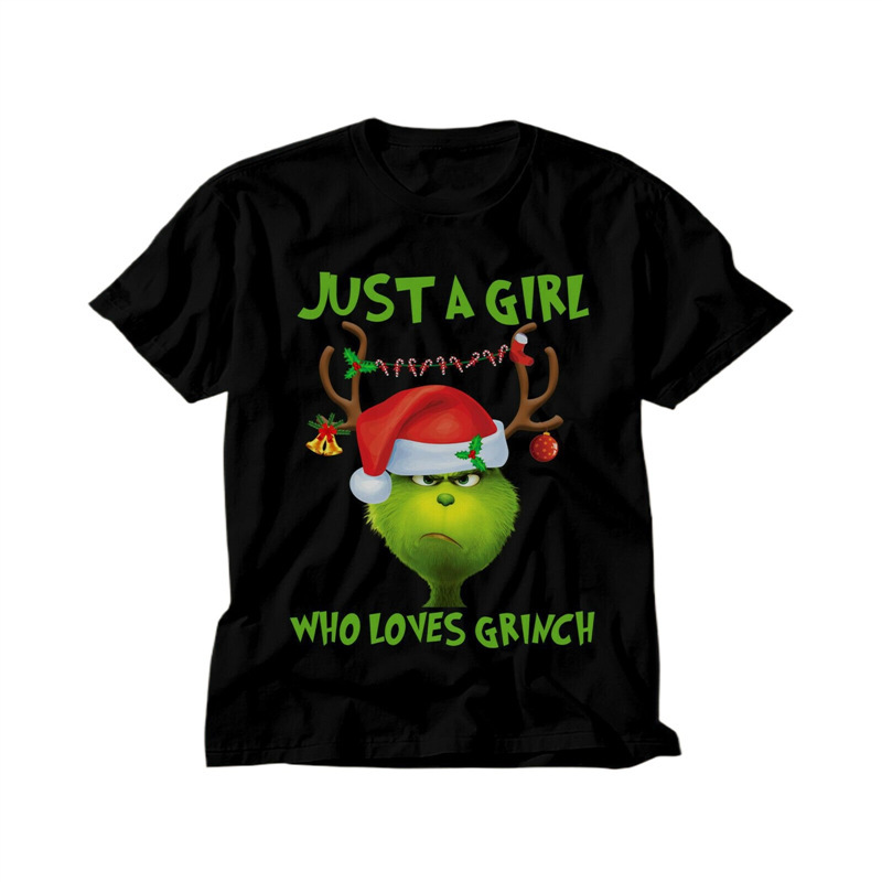 Green Hair Strange Clothes Christmas T-Shirt Christmas Short Sleeve 2024 Christmas Christmas Grinch Short Sleeve
