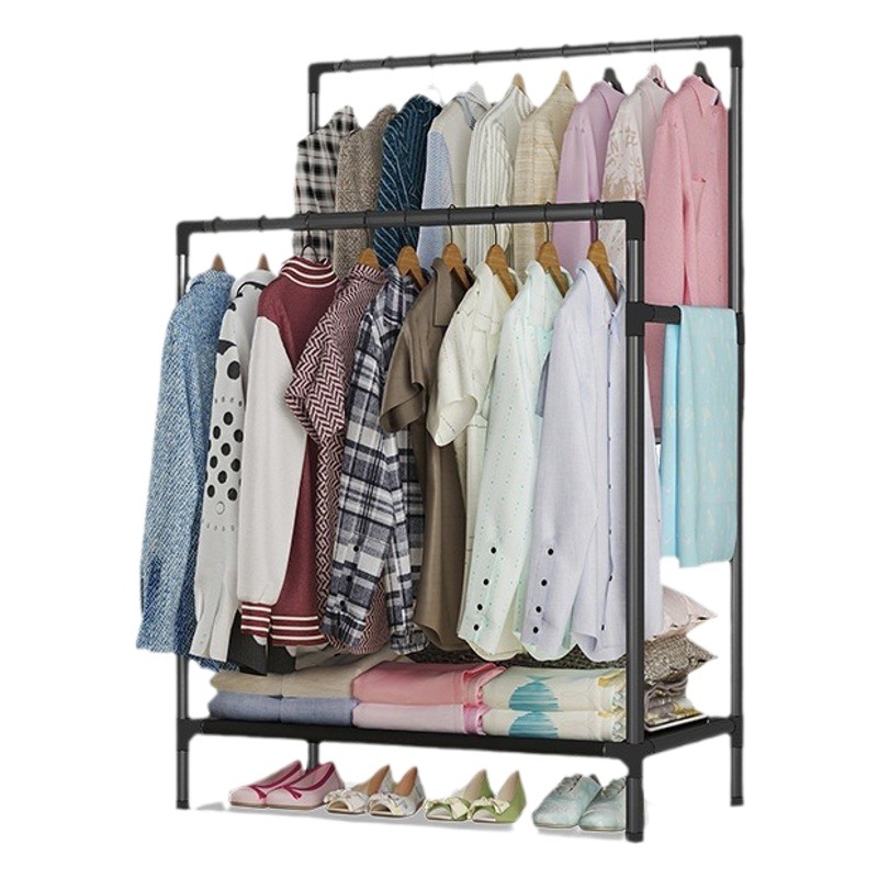 B-80 Floor-Standing Clothes Drying Rack, Double-Rod Garment Rack, Coat Rack, Drying Rack, Storage Rack, Heavy-Duty, for Home Use