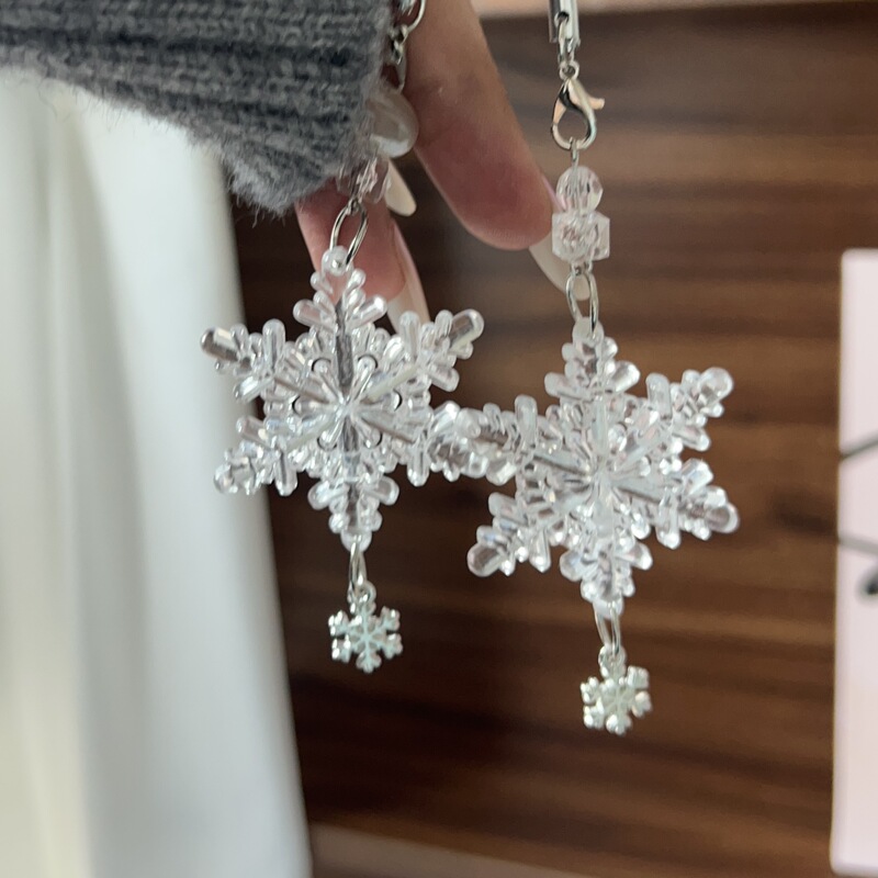 Transparent Snowflake Mobile Phone Rope Simple Romantic Winter Pendant Girl Heart Sweet School Bag Accessories Pendant Mobile Phone Chain