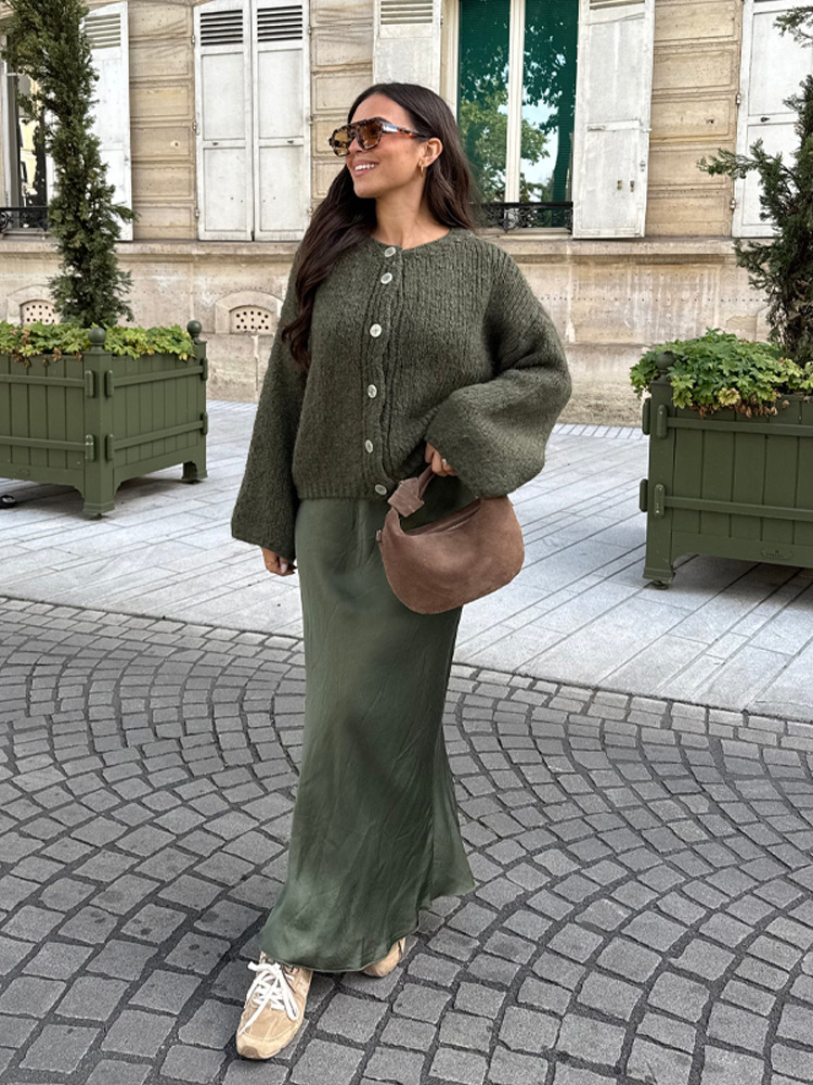 Elegante temperamento casual estilo relajado botón de una sola fila jersey cardigan de punto otoño 2025 nuevo estilo europeo y americano transfronterizo