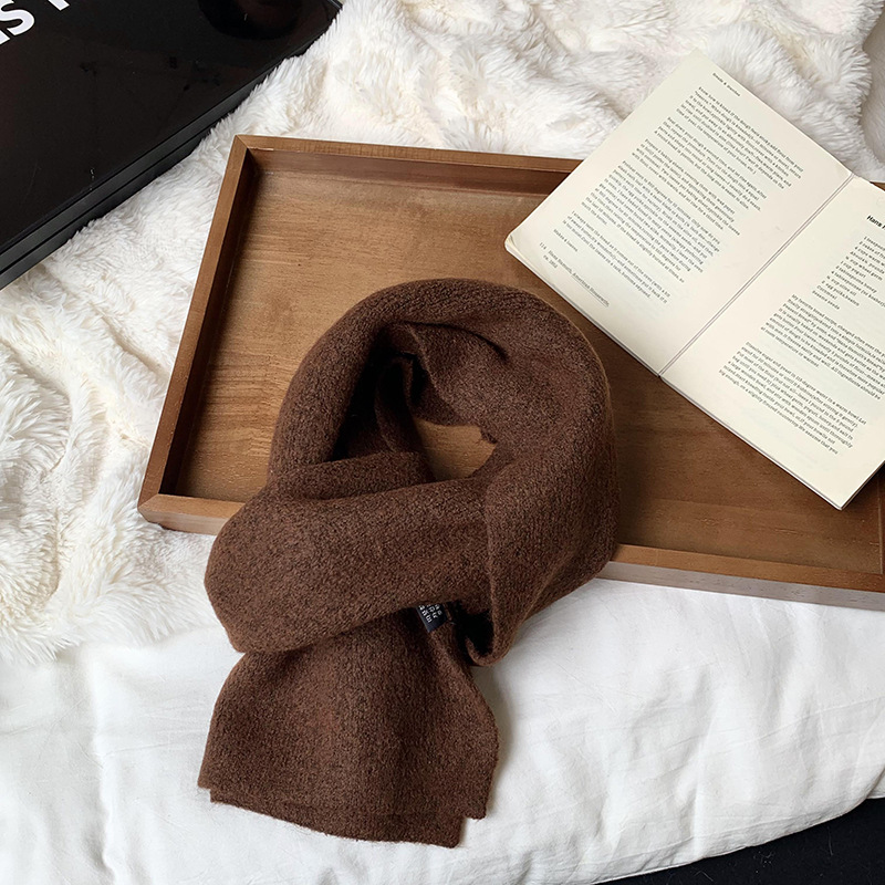 Bufandas de lana de punto de invierno femeninas de alta calidad coreana 2025 nuevo color sólido cálido bufandas de cuello suave