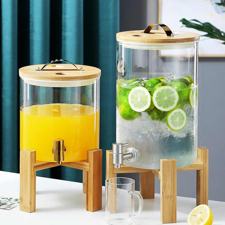 Large Capacity Glass Cold Water Kettle with Tap Enzyme Barrel Coke Cold Drink Cold Water Kettle High Temperature Resistant Internet Celebrated Cold Water Bucket