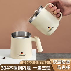 Stainless steel 304 high-end aesthetic vacuum insulated cup double-layer with lid heat insulation anti-scald water cup creative coffee mug