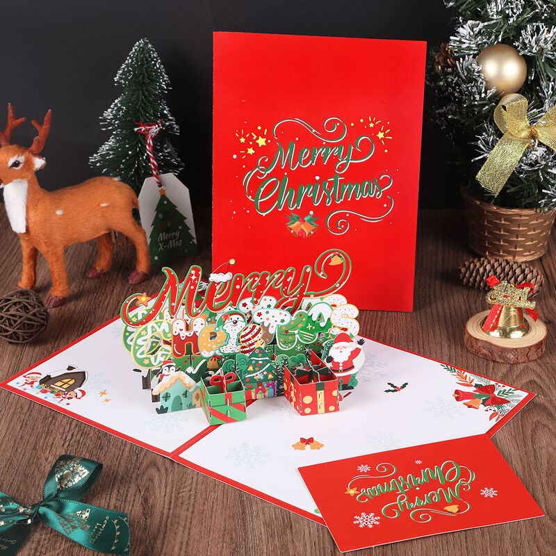 国境を越えた新しいクリスマスの立体グリーティングカードクリスマスツリーのペンギン漫画かわいい紙彫刻手書きメッセージカード|undefined