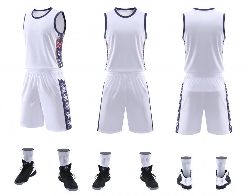 Adult American basketball suit large size narrow shoulder five pants set wholesale group buying can print pictures, print words and numbers 6501# 