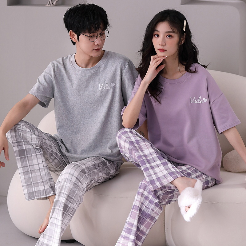 Couple Pajamas Summer Cotton Short-sleeved Pants Cute Cartoon One-man One-woman Suit Summer Outfit Home Clothes