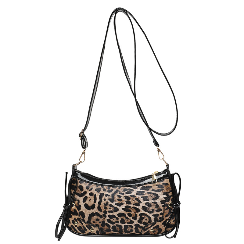 Bolsa de patrón leopardo nuevo estilo retro coreano arco de moda de color contrastante empalme de tendencia personalidad extranjera sensación de hombro bolso axilar