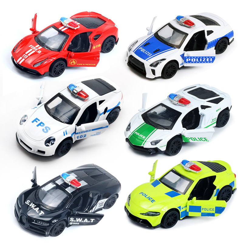 A granel 1:43 coche de policía modelo de coche de aleación coche para niños juguetes de coche se puede abrir puerta atrás máquina de garras adornos