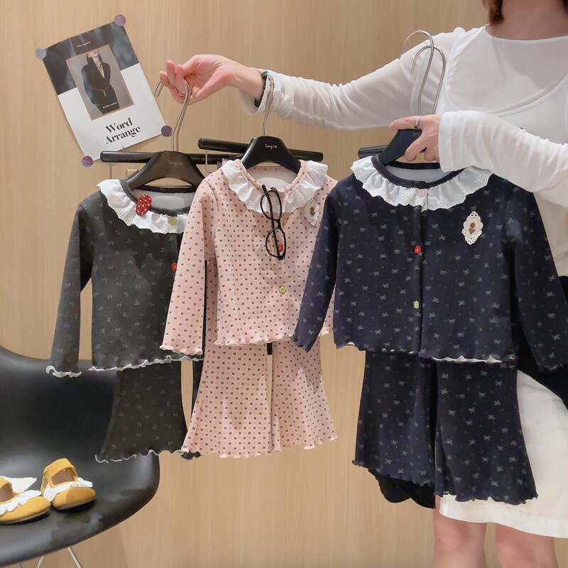 [Girls' Ruffled Cardigan and Flared Pants Set] New autumn collection: a cute and stylish two-piece set for baby girls