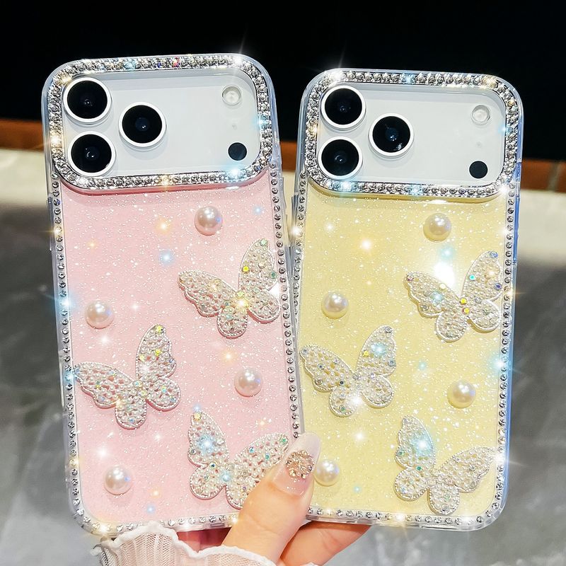 闪粉珍珠蝴蝶适用iPhone17Air苹果16E手机壳15promax奢华闪钻跨境|undefined